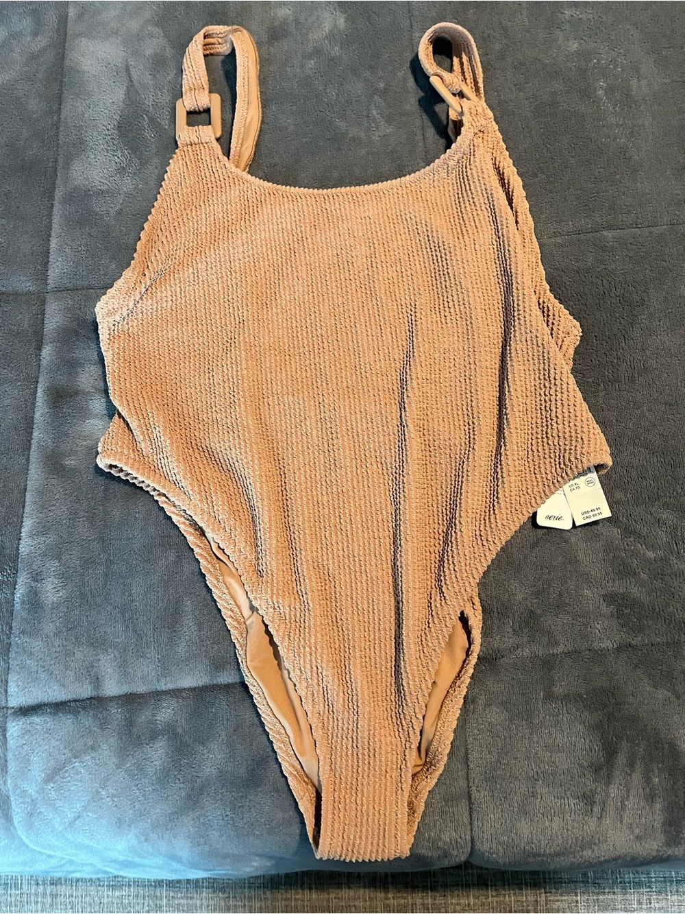 Aerie Textured One-Piece Swimsuit in Tan